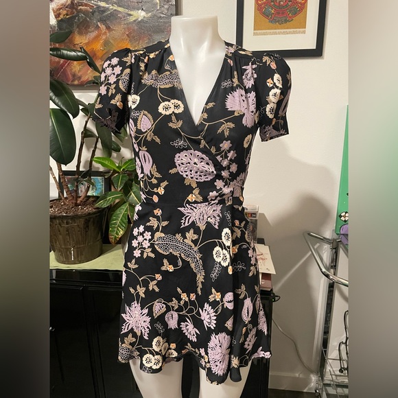 Reformation Dresses & Skirts - Reformation Black and Purple Floral Wrap Dress sz XS